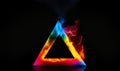 Rainbow colored triangle burning flame in plain black background. Generative AI Royalty Free Stock Photo