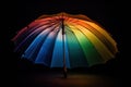 rainbow-colored umbrella with illumination from the inside on a black background Royalty Free Stock Photo