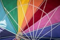 Rainbow colored umbrella, showing the inside of the parasol. Royalty Free Stock Photo