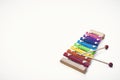 Rainbow Colored Wooden Toy 8 tone Xylophone glockenspiel isolated on white background with clipping path Royalty Free Stock Photo