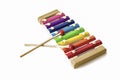 Rainbow Colored Wooden Toy 8 tone Xylophone glockenspiel isolated on white background. toy glockenspiel. Music, vibrant. Rhythm, Royalty Free Stock Photo