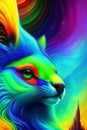 A colorful cat with a tower in the background- Ai Generated Image.