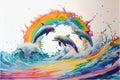 Rainbow colorful Dolphins jumping out of water Royalty Free Stock Photo