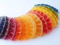 A rainbow of colorful gummy candy slices. Generative AI Royalty Free Stock Photo