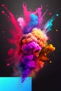 Rainbow colorful holi paint color powder explosion isolated on dark black background. Color splash party festival concept. Royalty Free Stock Photo