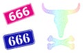 Grunge 666 Badges and Spectrum Mesh Gradient Dead Bull Bones Royalty Free Stock Photo