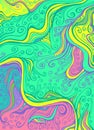 Rainbow Colorful Psychedelic curly waves pattern. Fantastic art with decorative texture Royalty Free Stock Photo