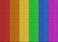 Rainbow colorful rectangular shape old brick tiles wall design background.