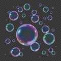 Rainbow colorful underwater bubble isolated on transparent background. Realistic vector illustration of air or soap Royalty Free Stock Photo