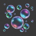 Rainbow colorful underwater bubble isolated on transparent background. Realistic vector illustration of air or soap Royalty Free Stock Photo