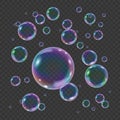 Rainbow colorful underwater bubble isolated on transparent background. Realistic vector illustration of air or soap water bubbles Royalty Free Stock Photo