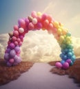 rainbow colors ballon arch with surreal background , ai generated