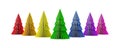 Rainbow colors Christmas trees in row on white background 3d render Royalty Free Stock Photo