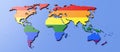 Rainbow colors gay pride flag in World map shape. LGBTQ community rights worldwide. 3d render Royalty Free Stock Photo
