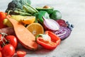 Rainbow colors vegetables and berries background. Detox, vegan food, ingredients for juice and salad