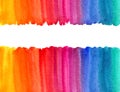 Rainbow colors watercolor horizontal border or frame