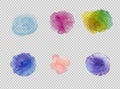 Rainbow colors watercolor paint stains vector backgrounds set Royalty Free Stock Photo