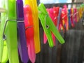 Rainbow coloured plastic clothes pegs