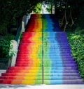 Rainbow coloured staires in bucharest
