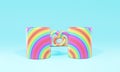 Rainbow coloured two entwined love heart handle mugs 3d rendering illustration