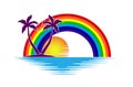 Rainbow colourful vector illustration on water in white background