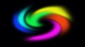 Rainbow colours swirl on black background