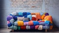 Rainbow Comfort: A Cozy Sofa Made of Knitted Colorful Parts