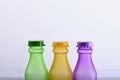 Rainbow composition and beverage concept. Row of colorful soft drinks Royalty Free Stock Photo