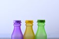 Rainbow composition and beverage concept. Row of colorful soft drinks Royalty Free Stock Photo