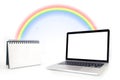 The rainbow connection between the laptop and work schedules. bl