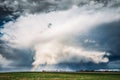 Rainbow In Countryside Rural Field Spring Meadow Landscape Under Scenic Dramatic Sky Royalty Free Stock Photo