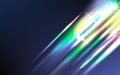 Rainbow crystal light leak flare reflection. Colorful optical rainbow lights beam lens flare leak overlay streaks. Vector