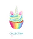 Rainbow cupcake. Unicorn dessert.