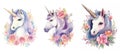 rainbow cute unicorn floral watercolor ai generated