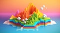Rainbow 3d isometric mountains. Rainbow abstract mountains background. Cartoon landscape