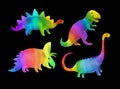 Rainbow dinosaur set in rainbows color. Character cute dino for kids design. Watercolor childish collection, funny