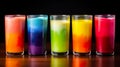 Rainbow display, selection of different smoothies, AI generative