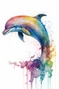 Rainbow dolphin on white background, watercolor illustration, generative AI Royalty Free Stock Photo