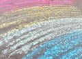 Rainbow is drawn with chalk on the asphalt. colored summer background. children drawing, lgbt symbol Royalty Free Stock Photo