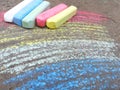 Rainbow is drawn with chalk on the asphalt. colored summer background. children drawing, lgbt symbol Royalty Free Stock Photo