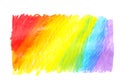 Rainbow drawn with colorful pencils on white background, top view Royalty Free Stock Photo