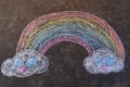 Rainbow drawn with sidewalk chalk on the ground - temporary art Royalty Free Stock Photo