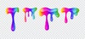 Rainbow dripping slime set on a transparent background. Viscous liquid. Vector cartoon illustration.