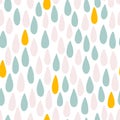 Rainbow drops of rain seamless pattern in pastel colors. Baby scandinavian vector hand drawn illustration ideal for