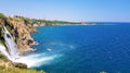 Rainbow on Duden waterfall, Antalya city, Turkey Royalty Free Stock Photo