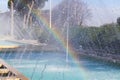 Rainbow effect on waterdrops fountain