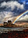 Rainbow at Eilean Donan castle, Dornie Royalty Free Stock Photo