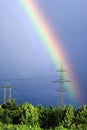 Rainbow on a electricity pylon Royalty Free Stock Photo