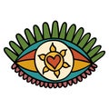 Rainbow Evil Eye in 70s or 60s Retro Trippy Style. Love, Peace, Rainbow 1970 Icon. Seventies Groovy Flowers Royalty Free Stock Photo