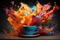 Rainbow explosion in the coffee cup,. AI Generated